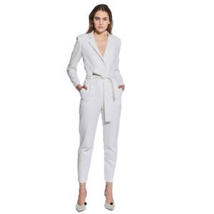 IRO White Hanabelle Belted Pleated Cotton And Linen-blend Twill Jumpsuit